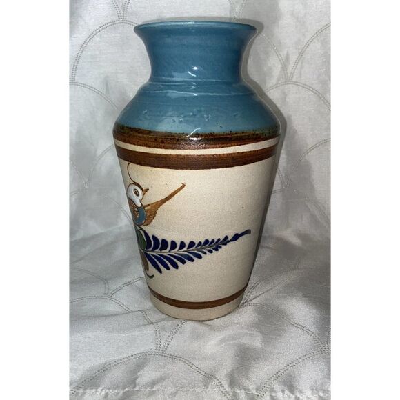 Vintage Tonala Mexican Folk Art Sandstone vase Bird signed Mexico‎ - Picture 3 of 10